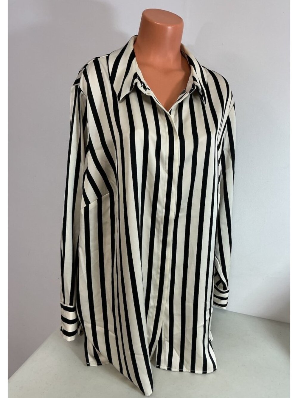 Stripe Satin Blouse Shirt Womens 3X